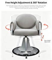 Fauteuil de Barbier Hydraulique Moderne en Acier Inoxydable, Chaise de Coiffure Professionnelle à Hauteur Réglable pour Salon