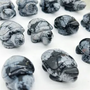 Wholesale Mini Size Carvings Crystal Crafts Natural Healing Stone Snowflake Obsidian Turtle Decoration For Sale