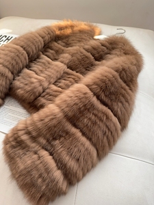 Giacca in Pelle con Pelliccia di Volpe Importata, Bicolore, per Donna, Cappotto in Vera Pelliccia di Volpe Spessa - Product Image 6