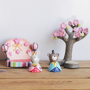 Japanese Style Zakka Resin Figurines Cherry Blossom Tree Rabbit Bear Desktop Decor Living Room Home Decoration Multi Piece Set - Product Image 1