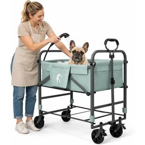Station de lavage portable pour animaux de compagnie, baignoire pliable pour chiens, cadre en plastique vert sauge avec roues pour chiens et chats - Product Image 1