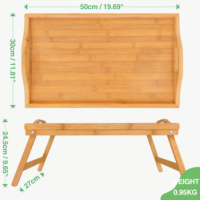 Plateau de lit pliable en bambou avec pieds, portable, pour servir les repas et les collations, idéal pour manger et travailler - Assiettes incluses