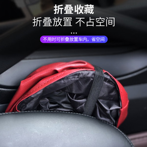 ถังขยะในรถยนต์ทรงกระบอกกันน้ำแบบพับได้ ที่เก็บของท้ายรถหนังขนาดเล็กแบบแขวนอเนกประสงค์สีดำเข้มสีเงิน - Product Image 3