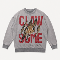 Sweat-shirt unisexe à col rond en coton mélangé gris chiné 400 g/m² avec motif tigre, style streetwear, vente en gros