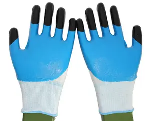 Suncend 13 gauge polyester or nylon liner smooth nitrile coat half 3/4 dipped safety protective hand gloves(gants,luvas,guantes)