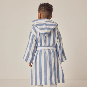 Venta al por mayor de Albornoz de lujo con rayas azules de tamaño personalizado para niños Albornoz de algodón orgánico para baño Albornoz de bebé - Product Image 4