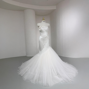 Nt130 Luxury Mermaid <b>Wedding</b> <b>Dress</b> Satin Bridal Gown With Lace Applique and <b>Puffy</b> Tulle Train Jancember - Product Image 4
