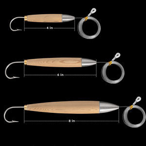 Leurre de pêche au thon en eau salée, en bois de cèdre, avec hameçon Mustad de 4, 6, 8 pouces, tête plombée, montage en bois naturel - Product Image 1