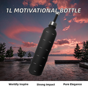 Bouteille d'eau en plastique écologique de luxe givrée de 1 litre avec couvercle à vis en acier inoxydable Tritan, avec des moments de réflexion motivants, pour la rentrée scolaire - Product Image 2