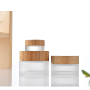 Pot à crème en verre à fond épais avec couvercle en bambou et en bois, pot à crème, pot à crème pour le visage en verre givré mat. - Product Image 5