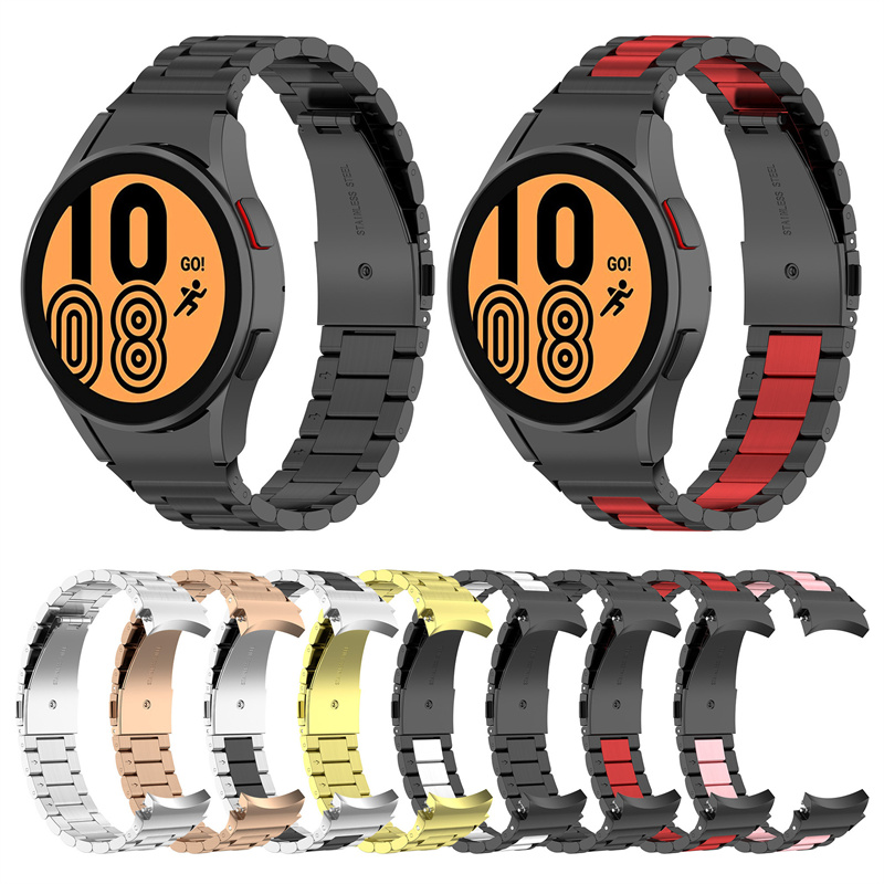 New Luxury Three Link WristBand Metal Stainless Steel Watch Band Strap for Samsung Galaxy Watch 4 Classic 40mm 42mm 44MM 46mm