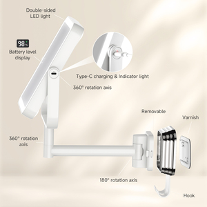 <span class=keywords><strong>Miroir</strong></span> de maquillage LED grossissant 5X, 3 modes <span class=keywords><strong>d</strong></span>'éclairage, <span class=keywords><strong>miroir</strong></span> à ventouse carré, capteur tactile, rechargeable par USB, <span class=keywords><strong>miroir</strong></span> de salle de bain avec crochet - Product Image 4