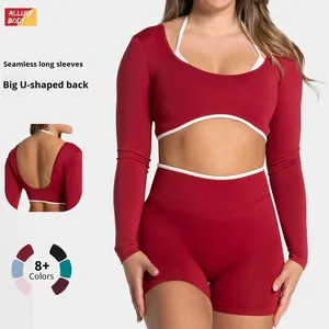 Haut de yoga deux pièces sans couture pour femmes haut de <span class=keywords><strong>sport</strong></span> à manches longues respirant ensemble de yoga grande taille - Product Image 6