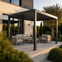 Pergola motorisée en aluminium Jiake avec toit à persiennes et éclairage LED, idéale pour jardin, terrasse extérieure et bord de piscine