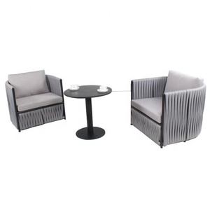 Wasserdichte Terrasse Billardtisch und Stuhl Freizeit Aluminium hand gewebte Möbel Runder Tisch Blaues Gurtband Outdoor Rope Chair - Product Image 5