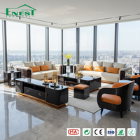 Modernes Königliches Echtleder-Wohnzimmersofa Luxus-Set mit Passendem Couchtisch und TV-Ständer Möbelgarnitur für Villenprojekte