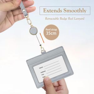 Genuine Leather Badge <b>Holder</b> With Neck Lanyard Retractable Reel Pen <b>Holder</b> For Work <b>ID</b> Card And Glasses - Product Image 3