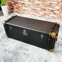 HJ HOME Table basse industrielle vintage en cuir de l'aviation américaine