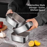 Boîte à lunch en acier inoxydable, récipient carré pour repas, hermétique, pour réfrigérateur, pique-nique en plein air, bento, capacité de 1 à 3 L, pliable, écologique, réutilisable