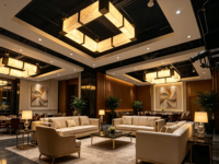 Lustre suspendu rectangulaire LED Scagliola en acier inoxydable de luxe moderne, personnalisable, avec fonction dimmable, pour hall d'hôtel et salle de banquet