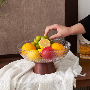 Corbeille à fruits domestique, <span class=keywords><strong>plateau</strong></span> à fruits sur <span class=keywords><strong>pied</strong></span> en plastique imitation <span class=keywords><strong>bois</strong></span>, avec drainage, pour fruits secs - Product Image 2