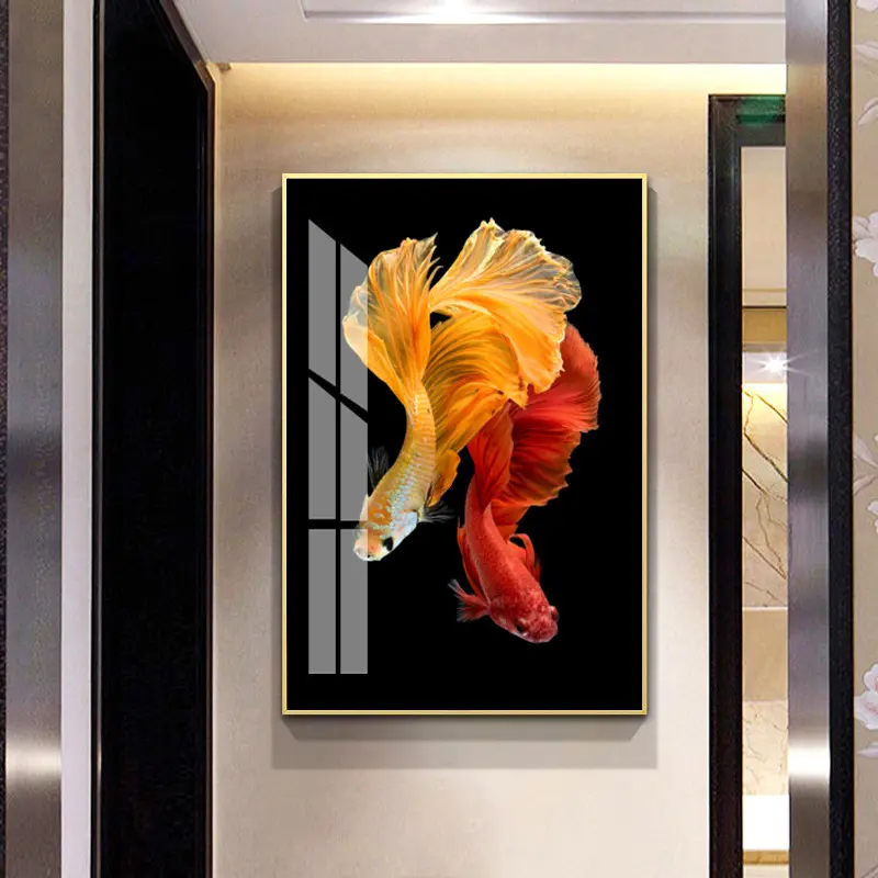 Украшение Золотая рыбка Хрустальный фарфор животное настенное искусство Стекло Акриловая картина кои рыба