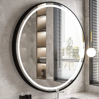 Miroir de salle de bain LED avec cadre en alliage d'aluminium, miroir mural LED givré, interrupteur tactile moderne, anti-buée, doré, à intensité variable, miroir rond LED pour salle de bain