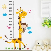 Autocollant mural de mesure de la taille pour chambre d'enfant, motif girafe et singe de dessin animé - Décalcomanie de mesure de la croissance amovible et auto-adhésive avec la phrase « Way »