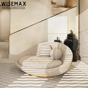WISEMAX furnitur gaya krim Italia kursi malas ruang tamu furnitur besar bulat kayu solid wol domba kursi aksen bangku