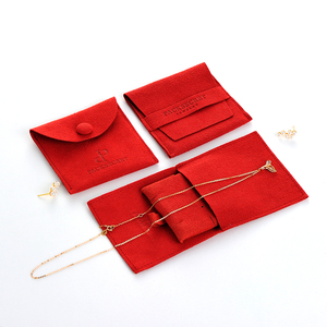 PackSecret Custom Luxury Red Microfiber Jewelry Set <b>Embossed</b> Logo Insert Necklaces Earrings Button Pouch Luxury Bag Display - Product Image 1