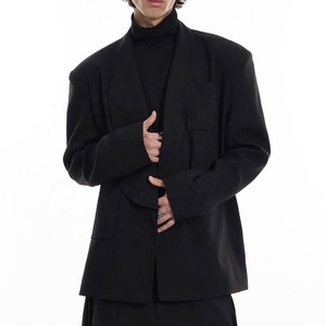 Weisilili OEM ODM <span class=keywords><strong>Blazer</strong></span> Nero <span class=keywords><strong>Oversize</strong></span> di Alta Qualità per <span class=keywords><strong>Uomo</strong></span>, Design alla Moda in Cotone con Spalline Personalizzate - Product Image 2