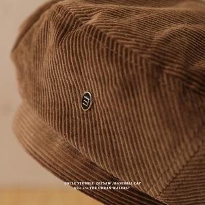 Béret en velours côtelé pour femme, style coréen, chaud, amincissant le visage, chapeau de peintre artistique, automne-hiver - Product Image 3