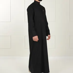 New Arrival black white muslim men thobe morocco chiffon abaya fabric embroidered factory muslim dress