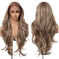 Peluca de seda japonesa realista, larga y rizada, color marrón claro, para mujer, con base frontal 13x6 de gran superficie, atada a mano, transpirable, de cobertura completa.