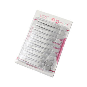 Плоские скошенные зеркальные пинцеты-триммеры для бровей из нержавеющей стали с точечным узором, 8,8 см, для удаления волос, косметический инструмент, в картонной упаковке - Product Image 2