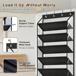 Over The Door <b>Shoe</b> Organizer 12 Tiers Black Hanging Rack For <b>Shoes</b> Closet Storage Behind Door Wall Mount <b>Hook</b> Type - Product Image 5