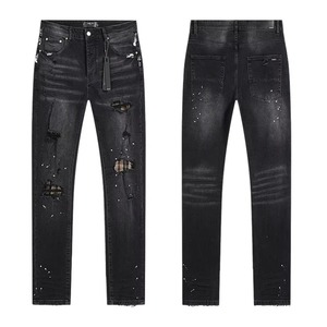 Jeans de Mezclilla de Alta Calidad, Diseño Amiriy Vintage, Corte Slim Fit, Desgastados con Pedrería, 100% Algodón, Estilo Urbano - Product Image 4