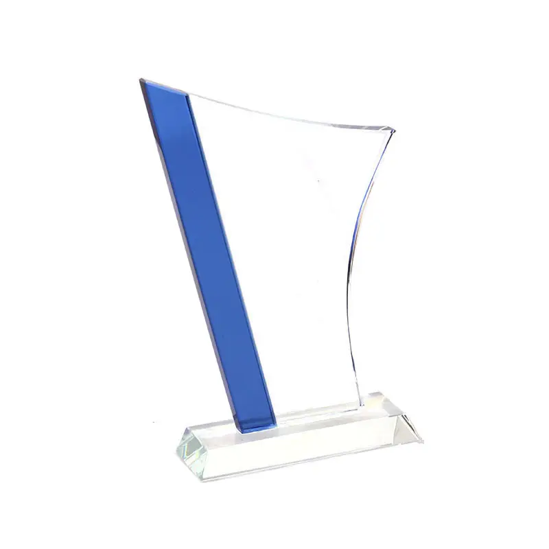 Optical Faceted Crystal Perahu Layar Biru Terukir Promosi Piala Kaca Penghargaan Plakat Kustom