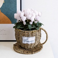 Pot de fleurs en paille tressé à la main, style pastoral, respirant, léger, robuste et durable, pour plantes d'intérieur et de bureau