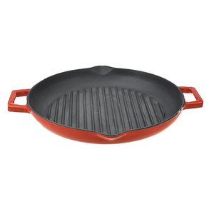 Parrilla Redonda de Hierro Fundido Esmaltado en Rojo de 31 cm con Dos Asas de Anillo - Product Image 1