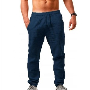 Pantaloni in <span class=keywords><strong>Lino</strong></span> da <span class=keywords><strong>Uomo</strong></span> Taglie Forti, Tinta Unita, Vita Elastica, Casual, da Lavoro, Personalizzabili, Vendita all'Ingrosso - Product Image 3