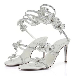 Sandales à talons hauts carrés avec nœud et cristaux, collection été 2025, design personnalisé pour femme - Product Image 3