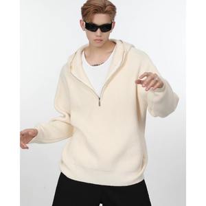 <span class=keywords><strong>Pull</strong></span> en polyester à capuche mi-zippé pour homme, couleur unie, style rétro décontracté, coupe ample et polyvalente, tendance automne/hiver, vêtement en maille pour adolescent - Product Image 2