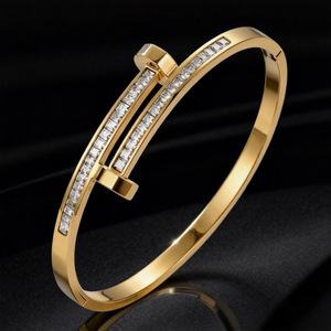 Bracelet de luxe en acier inoxydable pour femme, style taille fine, vente en gros de bijoux en acier inoxydable, bracelets tendance en zircon - Product Image 5