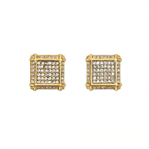 Orecchini a Perno Quadrati Placcati Oro alla Moda con Cristalli e Strass, Design Geometrico per Feste, Gioielli Unisex - Product Image 1