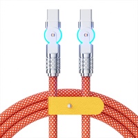 Cable de datos con luz LED de carga rápida de 60w 3A, con conector tipo C de aleación de aluminio con rotación de 180 grados, cable de nailon trenzado de cobre puro para iPhone.