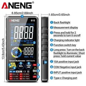 ANENG 615 - Comprobador de Voltaje y Corriente CA/CC Recargable con Pantalla Táctil Inteligente Automática de 6000 Lecturas, Herramientas para Electricistas - Product Image 5