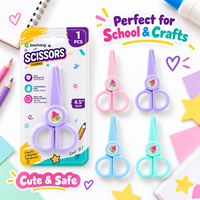 Ciseaux de sécurité pour enfants Bachang, design mignon de dessin animé, pointe arrondie, prise en main confortable, outil d'artisanat scolaire, emballage sous blister, couleurs assorties