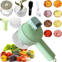 4-in-1 Handmatige Elektrische Groentensnijder Set Keukenhulpje Gember Knoflook Groentehakker Ecologisch RVS 40W