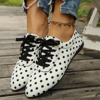 Chaussures plates décontractées pour femmes en gros, à pois, en tissu, à lacets, bout rond, respirantes, semelle souple, baskets, logo personnalisé OEM ODM 2026